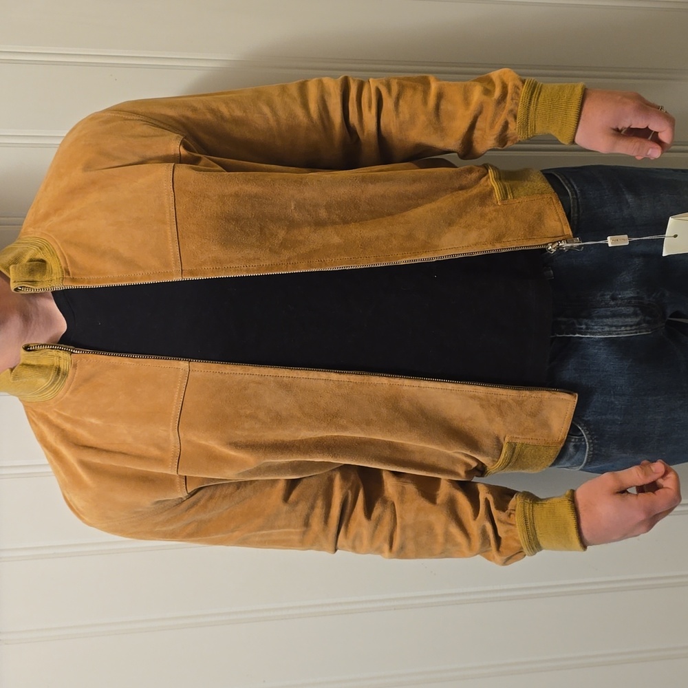 Mens Made In Italy Camel Suede Bomber. Full Zipper. Anna Piarna Pitti Firenze